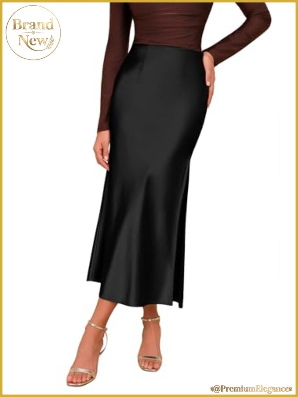 Satin High Waisted Maxi Skirt with Side Split Flowy A-Line